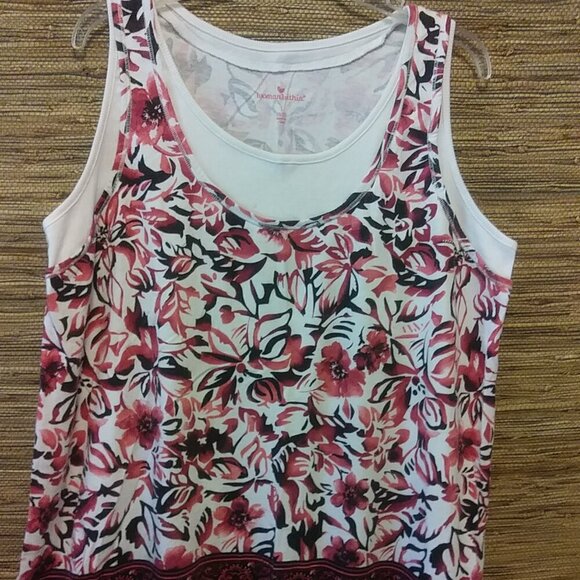 Woman Within Tops - 2 TOPS - Woman Within Floral Tank Top L 18/20 & AVA VIV  Black Sleeveless Top 2X